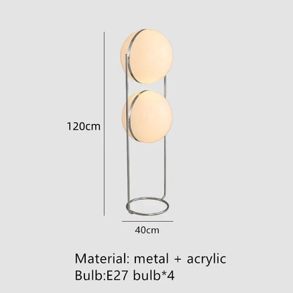 Lámpara de pie LED DecorBites™ con acabado cromado y bola de acrílico blanco.