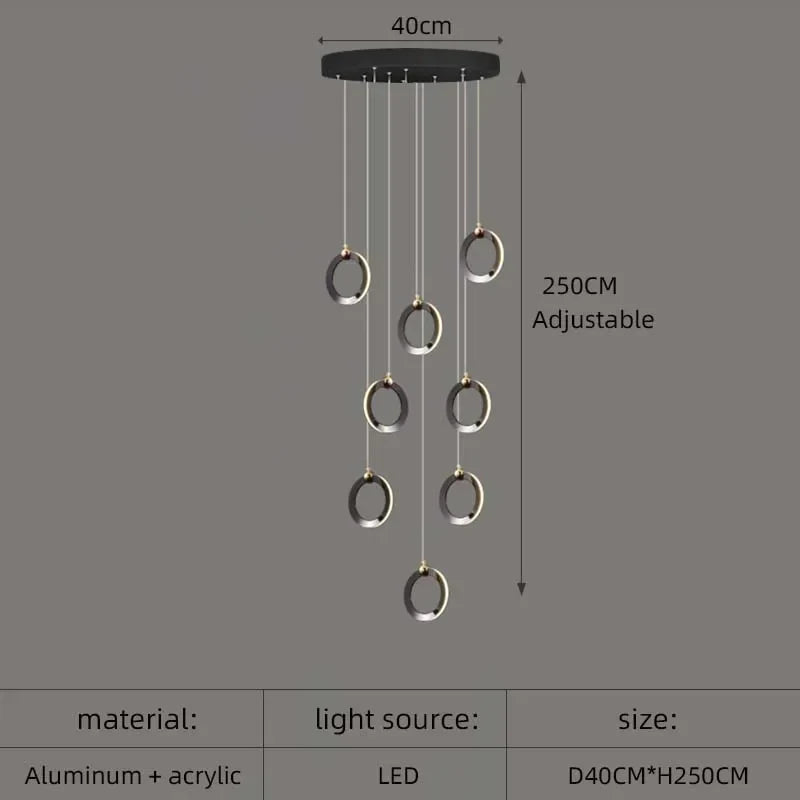 DecorBites™ Aluminum LED Chandelier: Luxury Crystal Round Hanging Lamps for Staircase and Attic