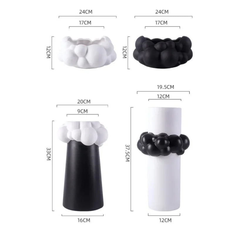 ديكور بايتس™ - مزهرية خزفية مجردة مرقعة، وعاء زهور فقاعية، ديكور منزلي