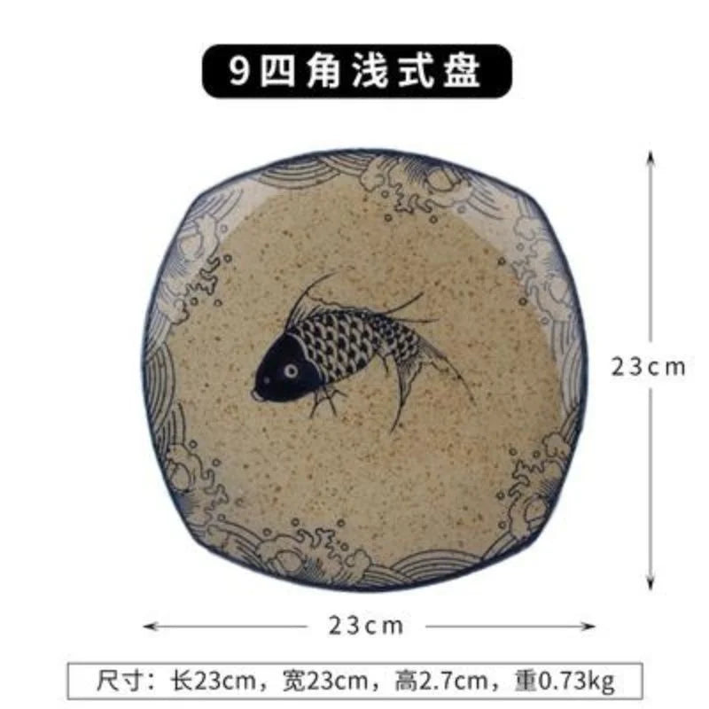DecorBites™ Japanese Fish Print Ceramic Tableware - Special-shaped Large Dinner Plate Set