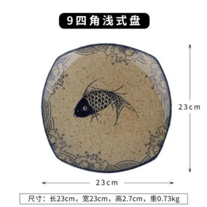DecorBites™ Japanese Fish Print Ceramic Tableware - Special-shaped Large Dinner Plate Set