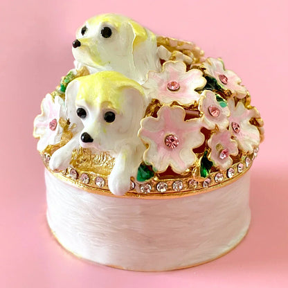DecorBites™ Enameled Metal Jewelry Trinket Box Figurines Hand Painted Storage Case