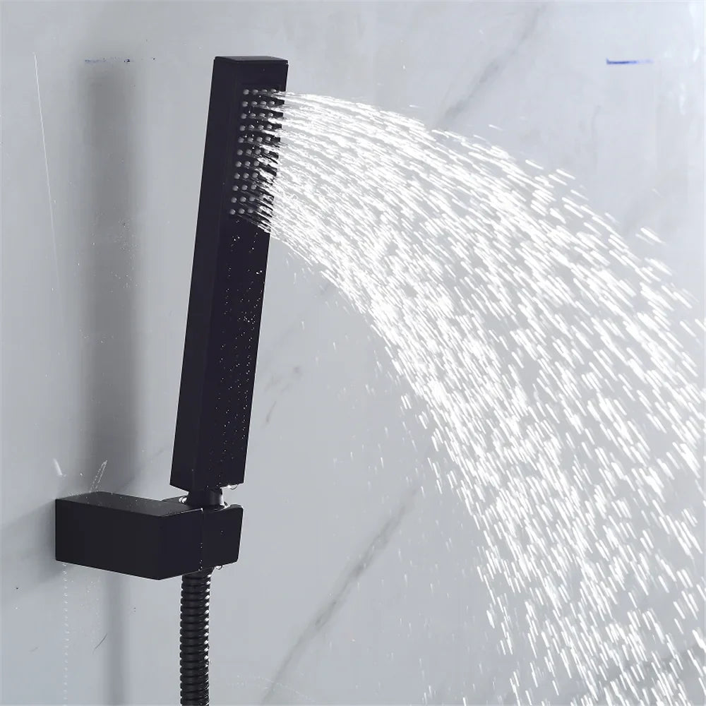 DecorBites™ Gold/Black Tub Shower Set Wall Mount Waterfall Mixer Tap Brass Rotatable