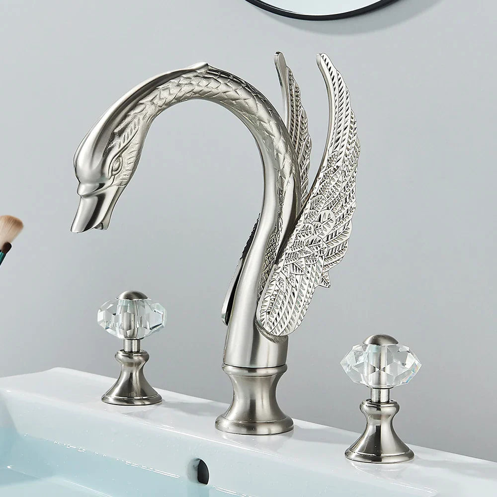 DecorBites™ Golden Swan Crystal Dual Handle Basin Tap