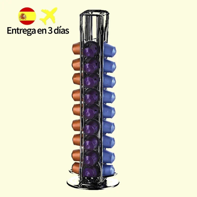DecorBites™ Coffee Capsule Tower Stand: 40 Nespresso Pods Holder & Tamper Storage