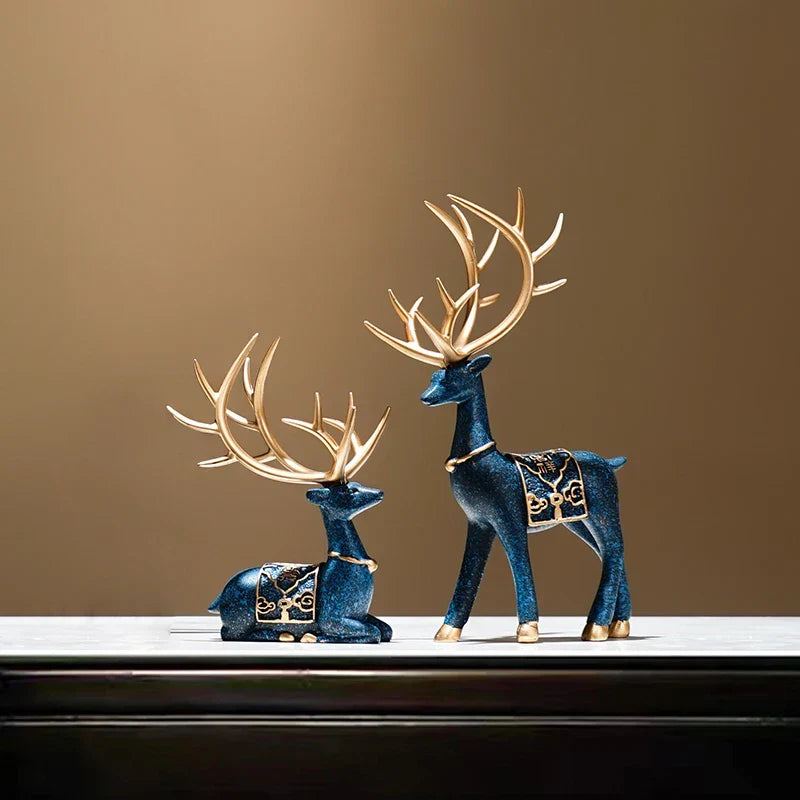 DecorBites™ Deer Figurine Set | Resin Elk Reindeer Sculpture for Christmas Decoration