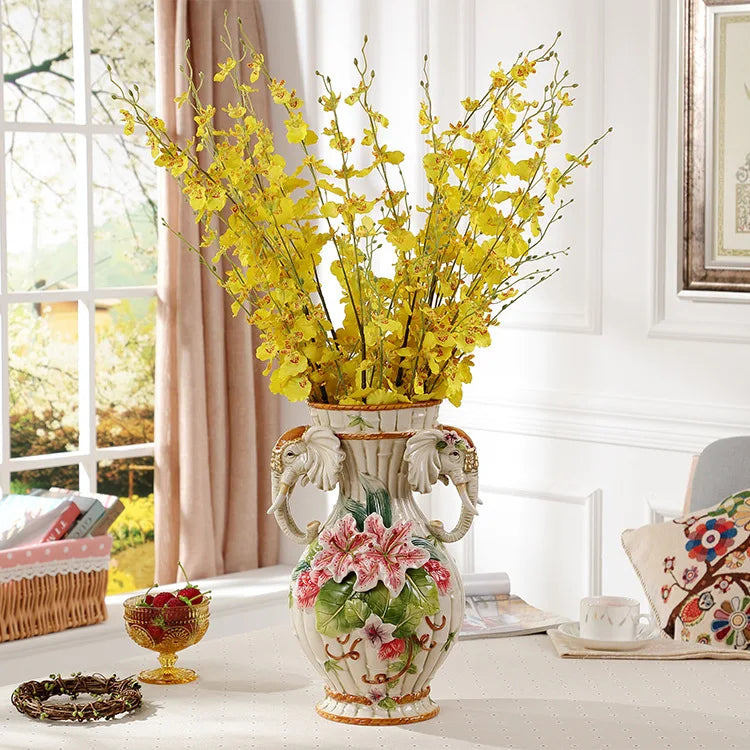 DecorBites™ Elephant Vase: European Style Ceramic Home Decor for Living Room, Table, and Porch