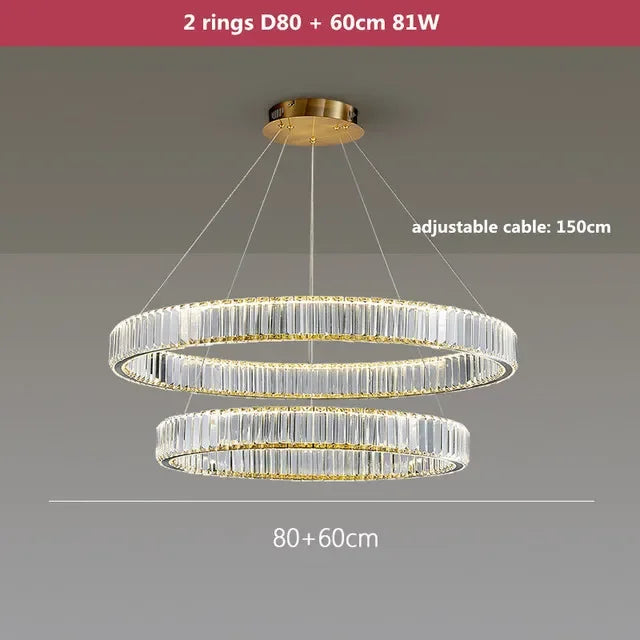 DecorBites™ Gold Crystal Chandelier: Modern Luxury Round Square Pendant Light for Living Room