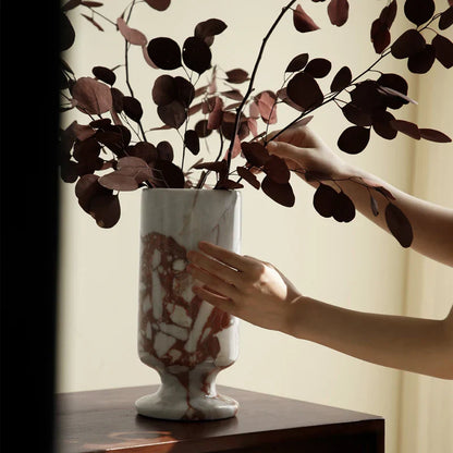 DecorBites™ Calacatta Red Marble Vase for Home Decor