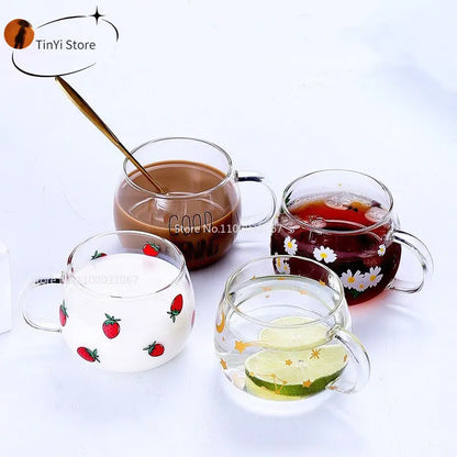 DecorBites™ Cute Letter Glass Mug, 380ml: Strawberry Tea Coffee Cup, Breakfast Milk Drinkware