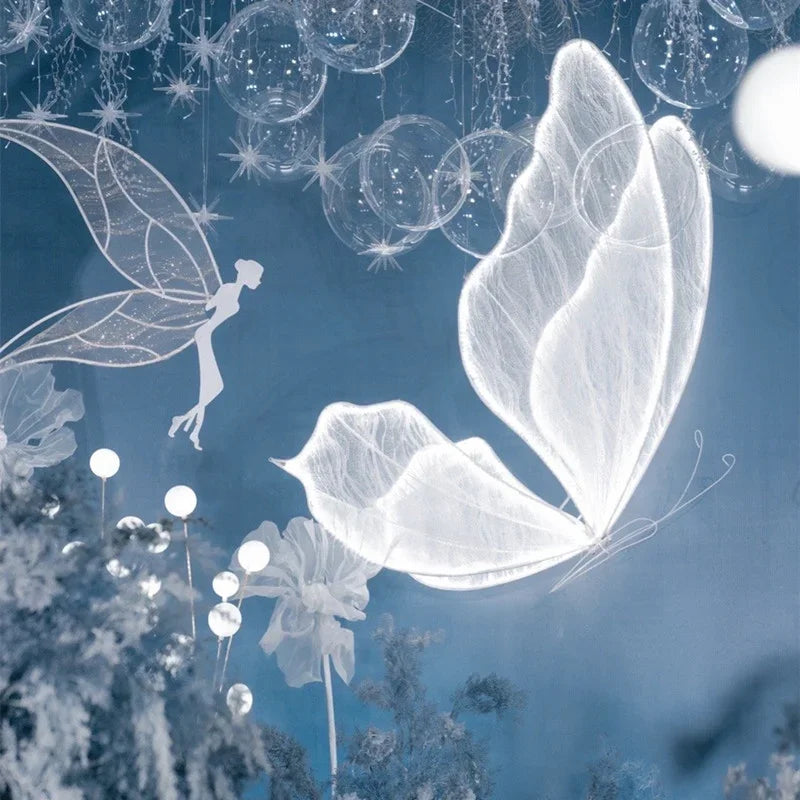 مصباح LED على شكل فراشات من DecorBites™ باللون الأزرق من الدانتيل لديكور زفاف رومانسي