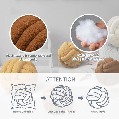 DecorBites™ Handmade Knotted Boucle Circle Plush Pillow Brown