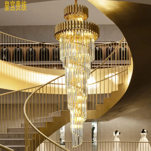 DecorBites™ Gold Black Crystal Chandelier Staircase Lights 3m Long Luxury Villa Lighting