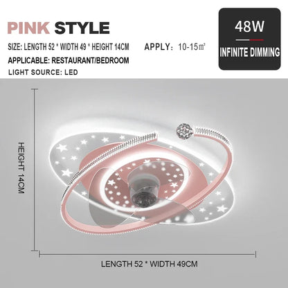 Ventilador de techo con luz DecorBites™ con rotación de 360°: silencioso y elegante para la decoración del hogar.