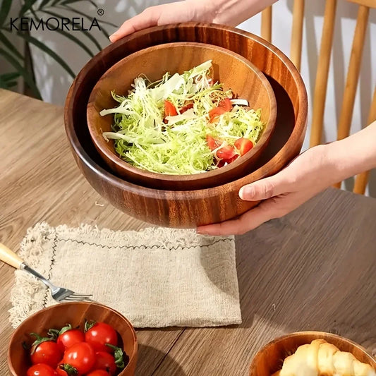 DecorBites™ Acacia Wooden Salad Bowl - Anti-scalding Wooden Bowl for Fruit, Vegetables, and Ice Cream
