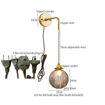 DecorBites™ Grey Glass LED Wall Lamp Bedroom Living Room Loft Modern Copper Wandlamp