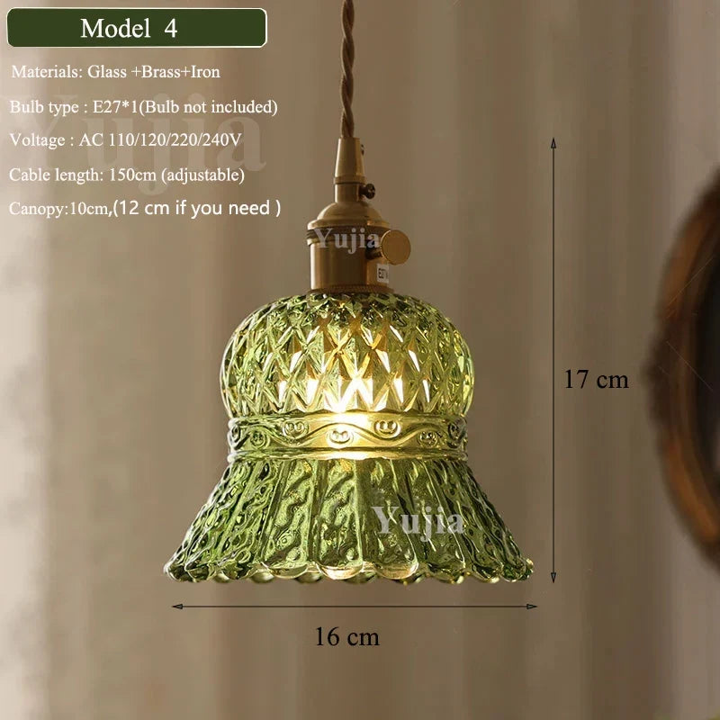 Nordic Green Glass Pendant Light With Brass Accents