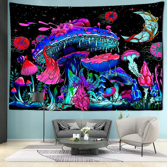 Decobites Starry Sky Mushroom Tapestry: Abstract Bohemian Dorm Decor