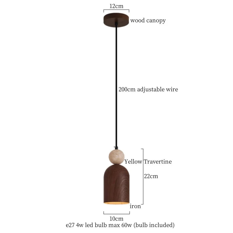 DecorBites™ LED Pendant Lamp Yellow Travertine Wood Nordic Minimalism Hanging Light