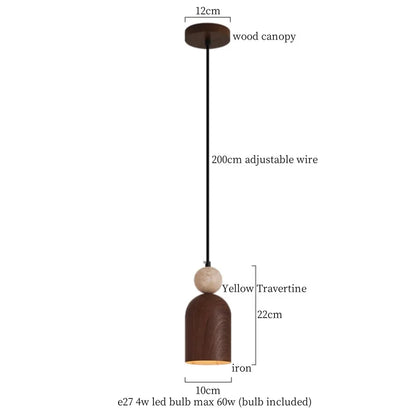 DecorBites™ Japanese Stone LED Pendant Lamps Yellow Travertine Wabi Sabi Hanging Light