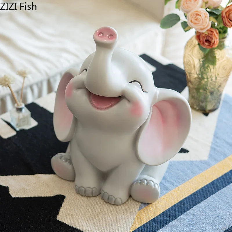 DecorBites™ Elephant Child Savings Jar Piggy Bank Room Decor Resin Sculpture Elephant Ornament