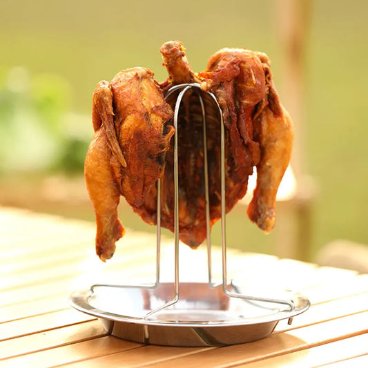 DecorBites™ Chicken Roaster Rack & Bowl Set - Stainless Steel BBQ Grill Stand for Oven