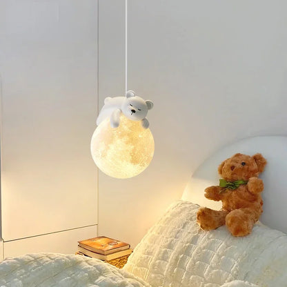 DecorBites™ Kids Room LED Chandeliers White Bear Bunny Pendant Light Glass Bedside Lamp