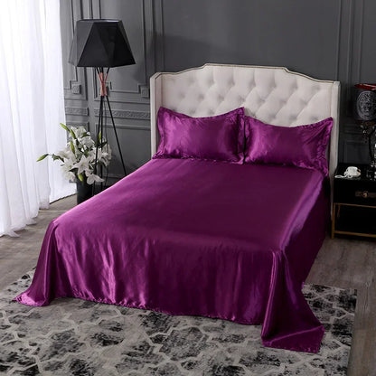 Decobites Silky Rayon Queen Bed Sheet Set Luxurious Solid Satin High Quality Sheets