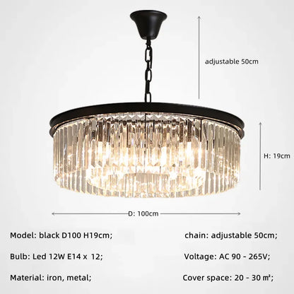 DecorBites™ Gold Black Metal Crystal Pendant Lights Chain Hanging LED Suspension Lamp Fixtures