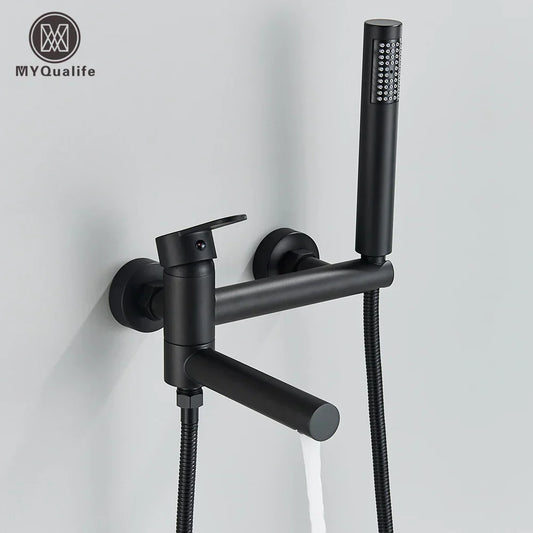 DecorBites™ Black Wall Mounted Waterfall Bathtub Faucet for Embedded In-wall Tub Shower System