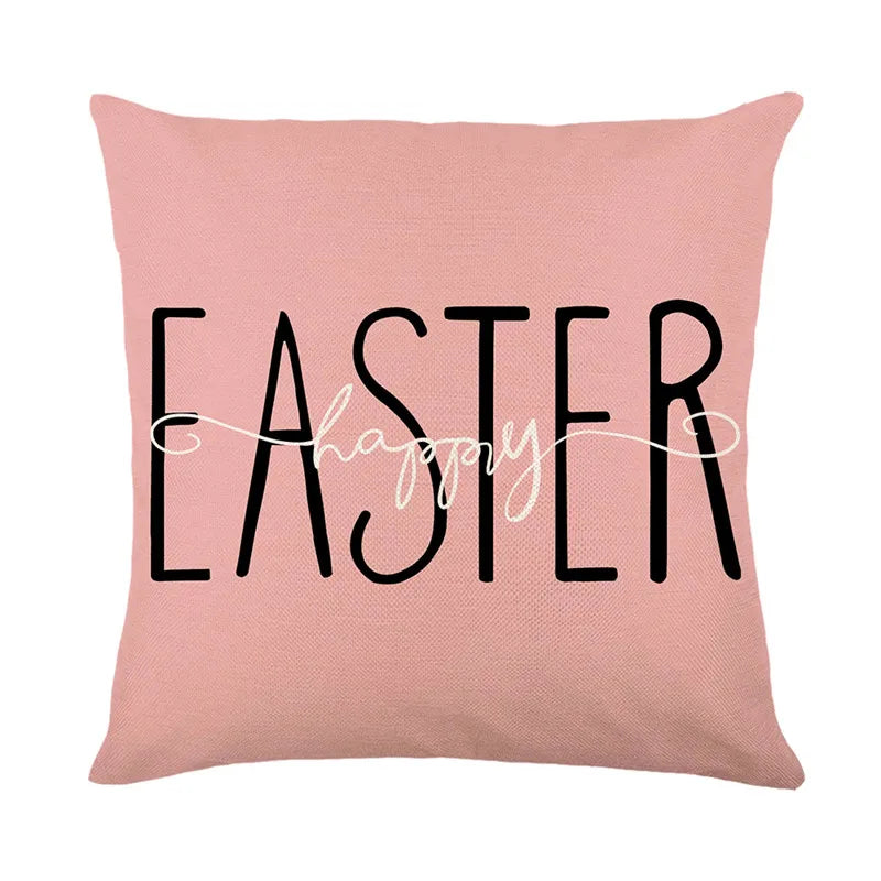 DecorBites™ Easter Bunny Rabbit Linen Cushion Cover 45x45cm - Flower Print Festival Pillowcase