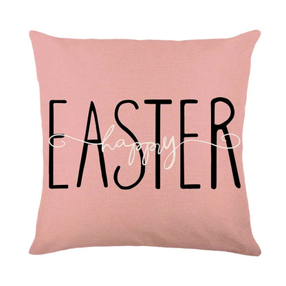 DecorBites™ Easter Bunny Rabbit Linen Cushion Cover 45x45cm - Flower Print Festival Pillowcase