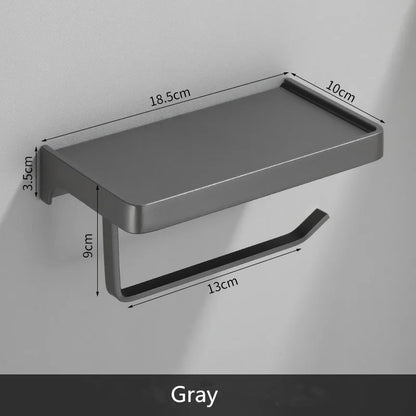 DecorBites™ Aluminum Gray Bathroom Paper Roll Holder with Phone Shelf, Tissue Box Rack