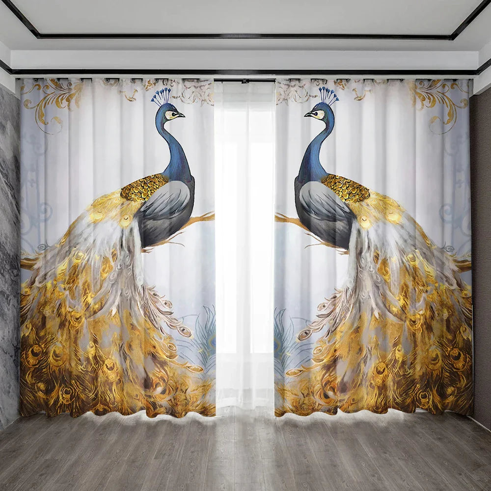 Decobites Peacock Blue & Yellow Curtains- Rod Pocket Design for Home & Kitchen - Living Room Chic