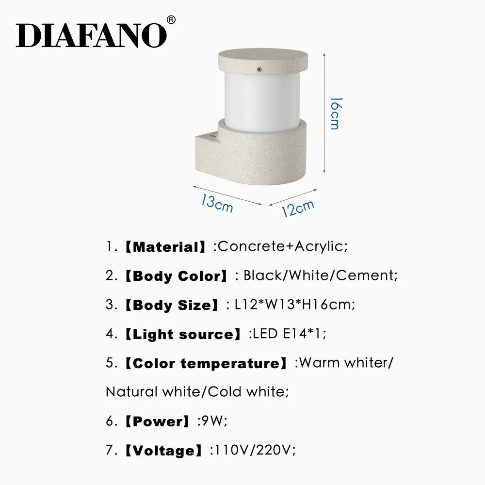 Aplique de pared exterior DecorBites™ de hormigón | Aplique de pared impermeable IP65 para patio, balcón y puerta