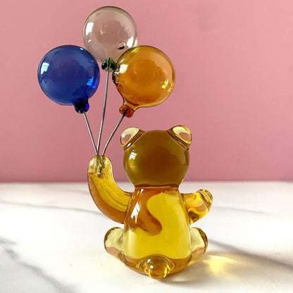 Figura de cristal DecorBites™ Oso con globos: Adorno encantador para la mesa del hogar - Regalo de cumpleaños para niños