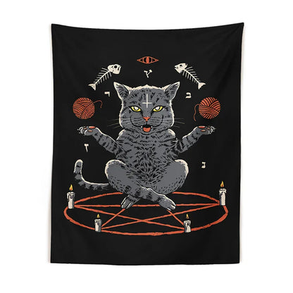 Decobites Cat Coven Tapestry Wall Hanging - Cool Black Witchcraft Decor for Living Room and Bedroom