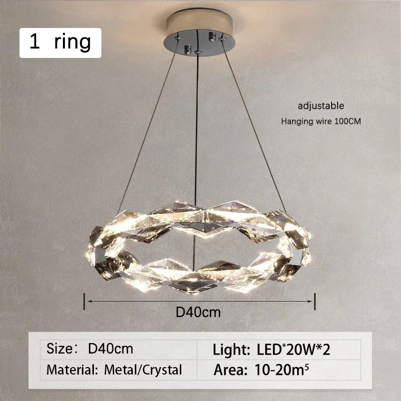 DecorBites™ Crystal Ring Chandelier: Modern Dimmable LED Ceiling Fixture