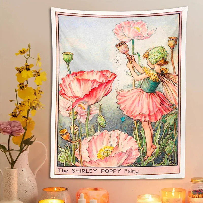 Decobites Psychedelic Flower Fairy Tapestry Wall Hanging - Bohemian Bedroom Decor