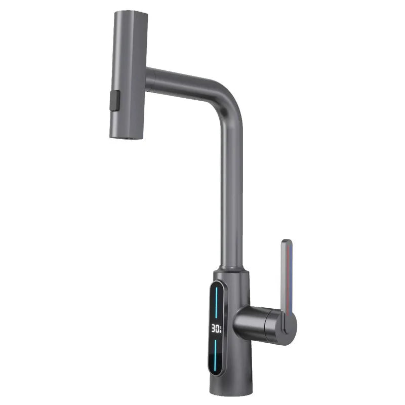 DecorBites™ Brass Kitchen Faucet Pull Out Mixer Tap in White Gray