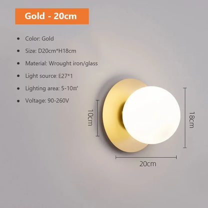 DecorBites™ Glass Shade Gold Wall Lamp Bedroom Bedside Spherical Aisle Light