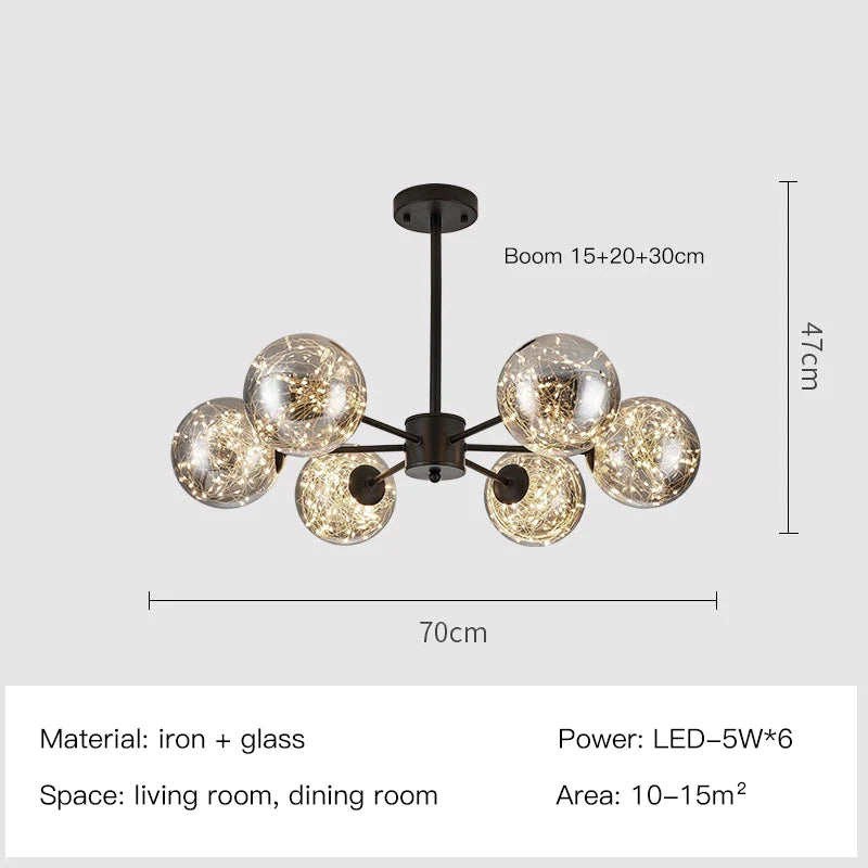 DecorBites™ Gold Star Glass Ball Pendant Light: Modern Nordic LED Chandelier for Home Décor