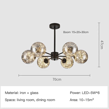 DecorBites™ Gold Star Glass Ball Pendant Light: Modern Nordic LED Chandelier for Home Décor