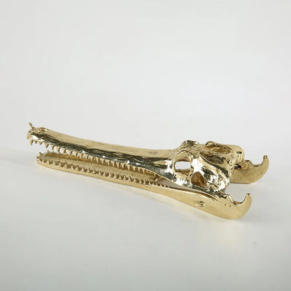 DecorBites™ Golden Crocodile Skull Resin Sculpture Home Decor Figurine