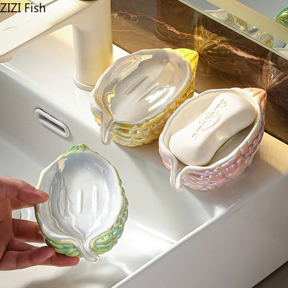 DecorBites™ Bitter Gourd Ceramic Soap Dish - Bathroom Accessories Drainage Rack & Storage Container