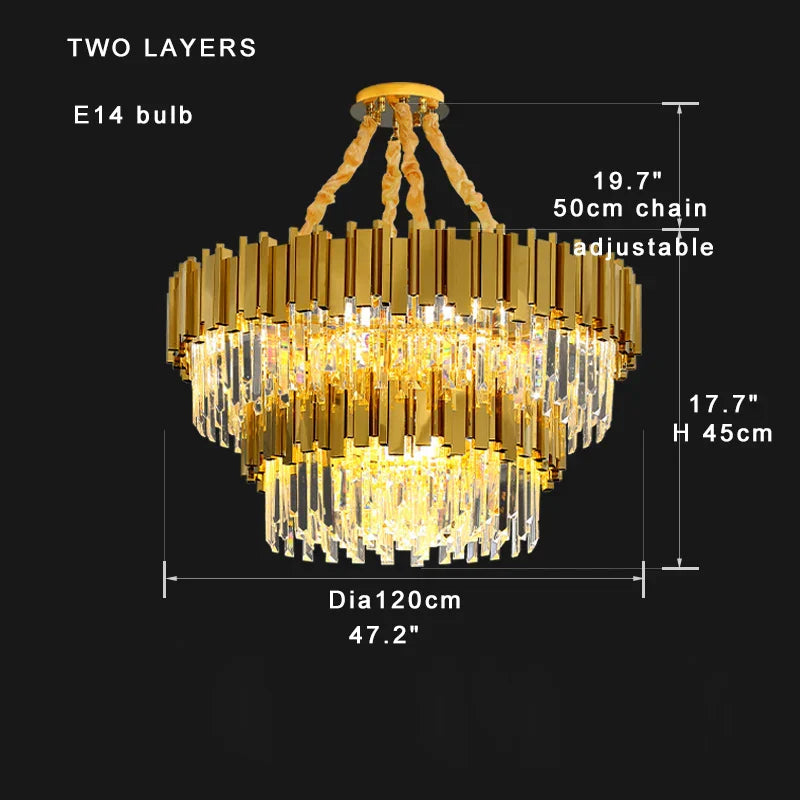 DecorBites™ Crystal Chandelier: Dimmable Gold/Black Stainless Steel Hanging Lamp