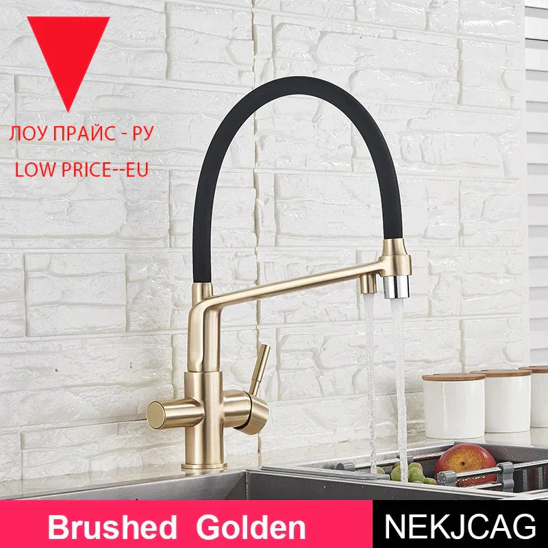 Grifo de cocina Decorbites™ en cromo negro con rotación de 360° y extracción para agua filtrada