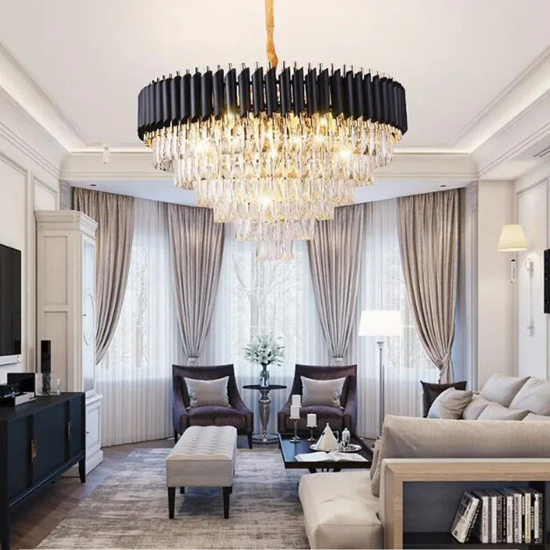DecorBites™ Gold Black Crystal Chandeliers LED Ceiling Light for Luxe Living & Hospitality
