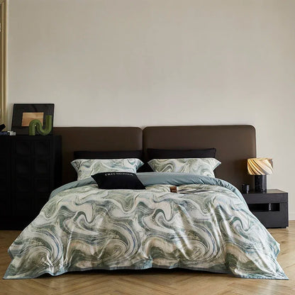 طقم أغطية سرير DecorBites™ مطبوع من القطن المصري 100 قطعة مع ملاءة وغطاء لحاف وغطاء وسادة