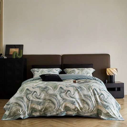 DecorBites™ 100s Egyptian Cotton Printed Bedding Set with Sheet, Duvet Cover, and Pillowcase